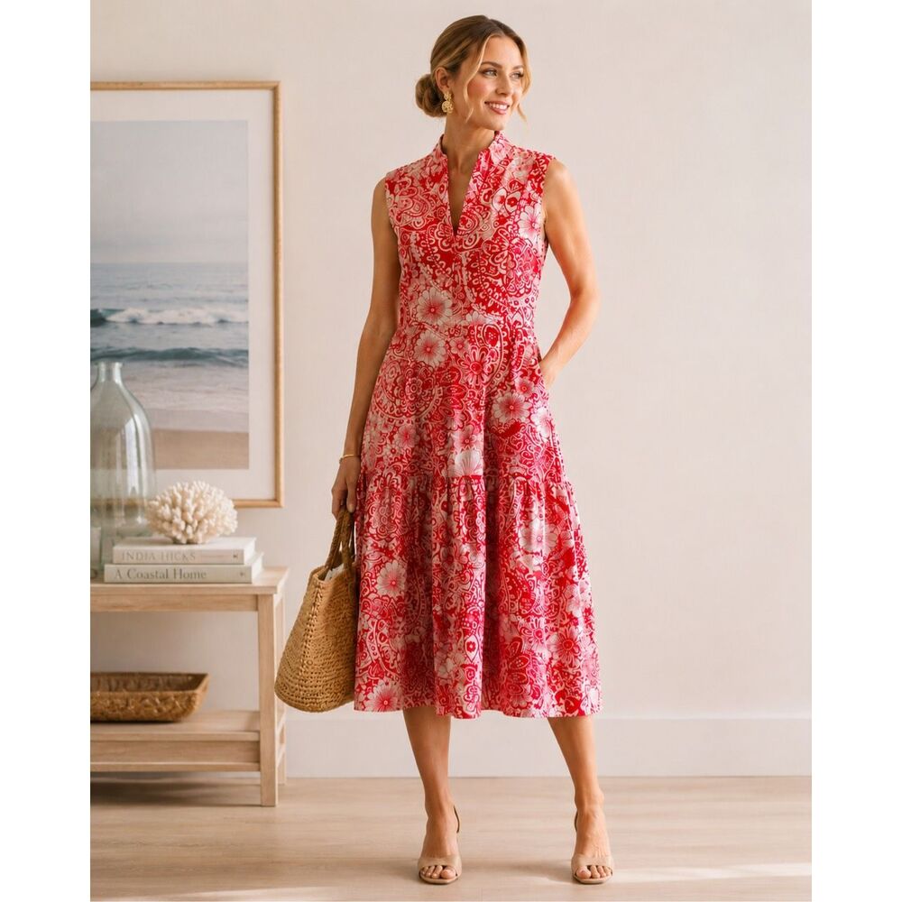 NWT Hyacinth House Sleeveless Red & White Floral Hillsborough Midi Dress, XS $18